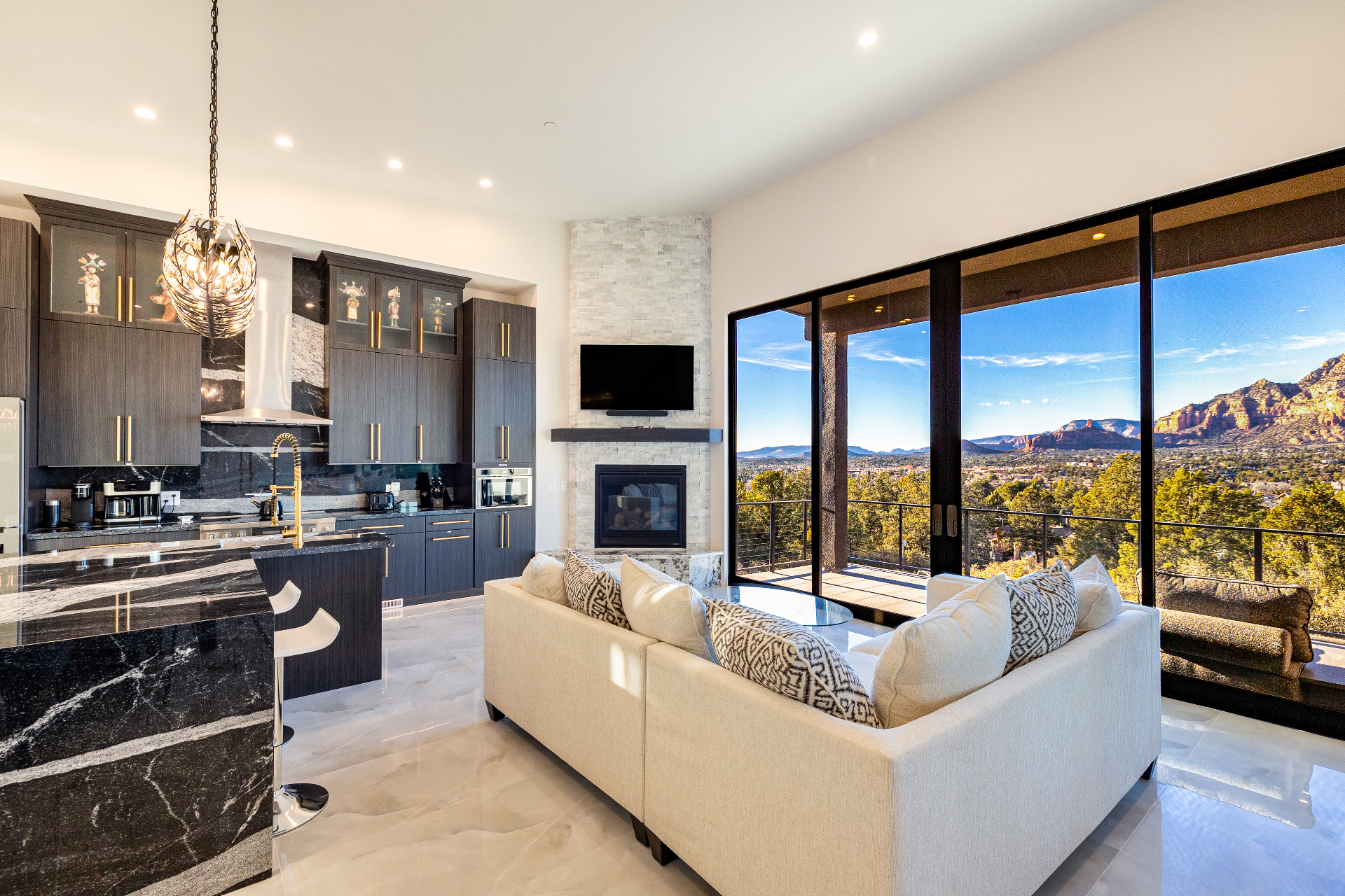 Luxury Sedona property interior with modern kitchen and living area